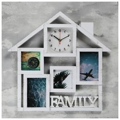 Часы настенные+4 фоторам, серия: Фото, "Дом", 1АА, 15,5*15,5 см плавный ход 49х47 см 5205084 Сима ленд