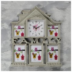 Часы настенные+5 фоторамок, серия: Фото, "Family", 17*17 см, плавный ход, 1АА, 42х50см см 5205097 Сима ленд