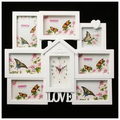Часы настенные, серия: Фото, "Love", белые, 7 фоторамок, 50х43 см 2586495 Сима ленд