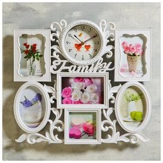 Часы настенные, серия: Фото, "Family", 6 фото, плавный ход,1 АА 45х37 см, белые 5205091 Сима ленд