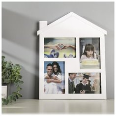 Фоторамка пластик на 4 фото 10х15 см "Домик" белая 28,5х38,5 см 910785 Сима ленд