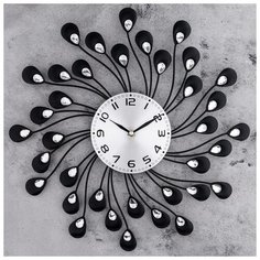 Часы настенные, серия: Ажур, "Лепестки с кристалами" d=40 см 3620914 Сима ленд