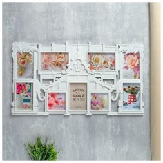 Фоторамка пластик на 9 фото 10х10, 10х15 см "Домик у моря" белая 36,5х67х2 см 2985535 Сима ленд