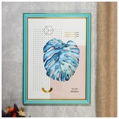 Фоторамка пластик 30х40 см "Голубая с тремя золотыми полосами" 44х34х1,2 см 4441946 Сима ленд