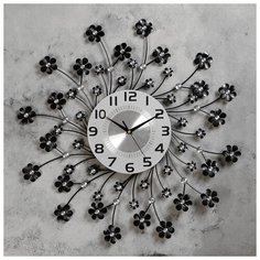 Часы настенные, серия Ажур «Цветочки», чёрные, d=59 см 1031039 Сима ленд