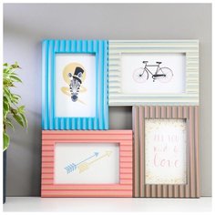 Фоторамка пластик на 4 фото 10х15 см "Краски" ребристая 32,5х32,5 см 4146830 Сима ленд