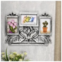 Фоторамка пластик на 3 фото 10х15 см "Фламинго" тёмное серебро 29х42 см 4495366 Сима ленд