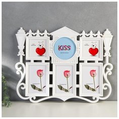 Фоторамка пластик на 6 фото 10х10, 10х15, 13х13 см "Домик с фонарями" белая 38х48,5 см 1971465 Сима ленд