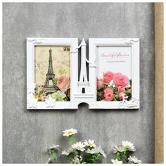 Фоторамка пластик на 2 фото 10х15 см "Эйфелева башня и чайки" белая 17,5х28х3 см 4785332 Сима ленд