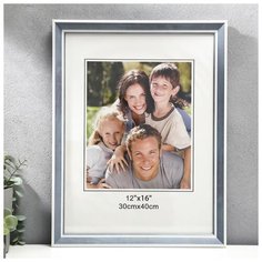 Фоторамка пластик 30х40 см "Серая древесина с двойной белой рамкой" 43,4х33,4 см 5375979 Сима ленд