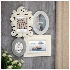 Фоторамка пластик на 4 фото 8х10, 10х10, 10х15, 13х18 см "Богема" бежево-серая 40х33 см 4495388 Сима ленд