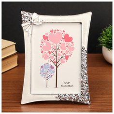 Фоторамка пластик под металл 13х18 см "Розы и бант" серебро и перламутр 17х22,5х1,3 см 4780893 Сима ленд