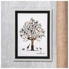 Фоторамка пластик формат А4 "Золотые крестики" белая с чёрным 34,5х25,8 см 4559855 Сима ленд