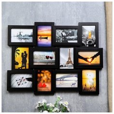 Фоторамка пластик на 12 фото 10х15 см "Лаконичность" чёрная 46х61 см 1745347 Сима ленд