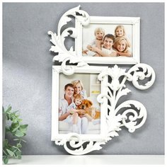 Фоторамка полистоун на 2 фото 10х15; 12х17 см "Пышные листья" белая 41,5х29,5 см 5138796 Сима ленд