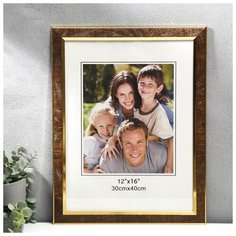 Фоторамка пластик 30х40 см "Листья на шоколаде, золотая двойная рамка" 44,7х34,8 см 5375940 Сима ленд