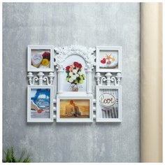 Фоторамка пластик на 6 фото 9х9, 9х13, 10х15 см "Цветочная арка" белая 29х35 см 2529332 Сима ленд