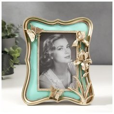 Фоторамка полистоун 10х15 см "Золотые ирисы и бабочки" 3714206 Сима ленд