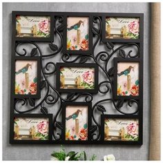 Фоторамка пластик на 9 фото 10х15 см "Вьюнок" чёрная 53х53 см 1109766 Сима ленд