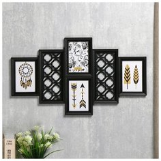 Фоторамка пластик на 4 фото 10х15 см "Узор" чёрная 35х62х2 см 4293668 Сима ленд