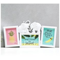 Фоторамка пластик на 3 фото 10х15 см "Два слона" белая 22х43х2 см 5310556 Сима ленд