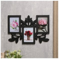 Фоторамка пластик на 3 фото 10х15 см "Пышные листья" чёрная 27,5х39,5х2 см 4287427 Сима ленд