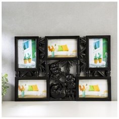 Фоторамка пластик на 5 фото 10х15 см "Панды на бамбуке" чёрная 32х47 см 2789260 Сима ленд