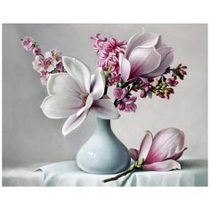 Картина по номерам на холсте 50х40 "Букет с магнолией" Selfica