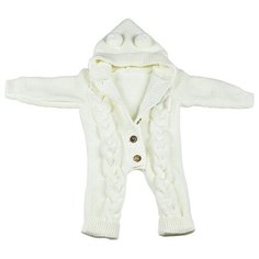 Комбинезон вязаный для новорожденных косичка АЙШАХ-KIDS с капюшоном мишка,белый, размер 68 (26)