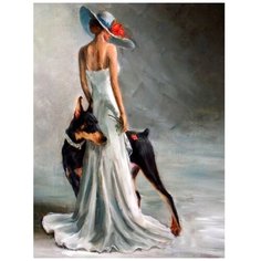 Картина по номерам на холсте 50х40 "Леди с доберманом" Selfica