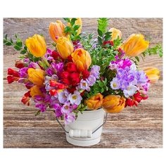 Алмазная мозаика "Красивые цветы в ведёрке" Рыжий кот