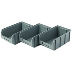 Пластиковый ящик Стелла-техник V-3-К3-серый , 342х207х143мм, комплект 3 штуки