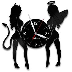 Настенные часы из виниловой пластинки "Ангел и бес" Vinyl Lab