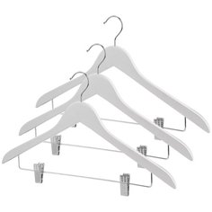 Набор вешалок дерев., 3 шт., прямых, с метал. клипс. и переклад., 44.5*23*1.2 см, цвет белый, JAPANESE WHITE Valiant