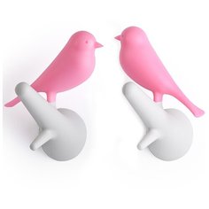 Вешалки настенные Sparrow 2 шт. белые-розовые Qualy