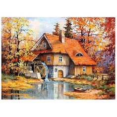 Алмазная мозаика Цветной Дом с водяной мельницей (30х40) на подрамнике, le094
