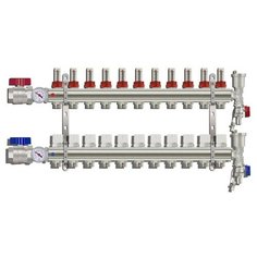 Коллекторная группа Tim (KA011) 1", 11 вых., расходомер, воздухоотводчик, сливной кран, термометр