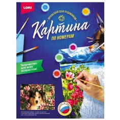 Картина по номерам на картоне "Колли в цветах". Lori