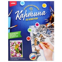 Картина по номерам на картоне "Весенний попугайчик". Lori