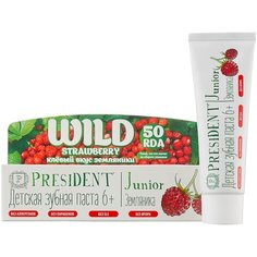 Зубная паста PresiDENT Junior Wild Strawberry 6+ земляника 50 RDA без фтора, 50 мл