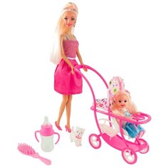 Набор Toys Lab Ася Блондинка в розовом платье на прогулке с семьей, 11 и 28 см, 35087