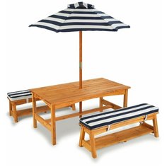 Комплект мебели KidKraft (стол, 2 скамейки, зонт), сине-белые полосы