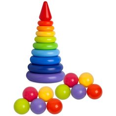Пирамидка Росигрушка Радуга Макси 2156 с мячиками, 21 деталь