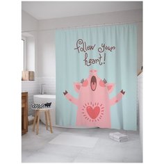 Штора для ванной JoyArty Следуй зову сердца 180х200 голубой/розовый