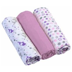 Многоразовые пеленки BabyOno супермягкие муслин 70х70 комплект 3 шт. белый/фиолетовый