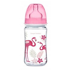 Canpol Babies Бутылочка антиколиковая с широким горлом 240 мл Джунгли, с 3 месяцев, розовый