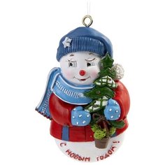 Елочная игрушка Magic Time Снеговик с елкой (77790), красный/синий/белый