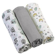 Многоразовые пеленки BabyOno супермягкие муслин 70х70 комплект 3 шт. серый/белый