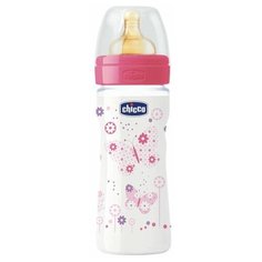 Chicco Бутылочка с соской из латекса Well-Being, средний поток, 250 мл boy/girl, с 2 месяцев, розовый