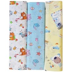 Многоразовые пеленки Папитто бязь набивная 120х90 набор 3 шт. голубой/бежевый